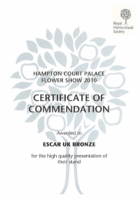 Hampton Court Palace Flower Show Certificate of Commendation